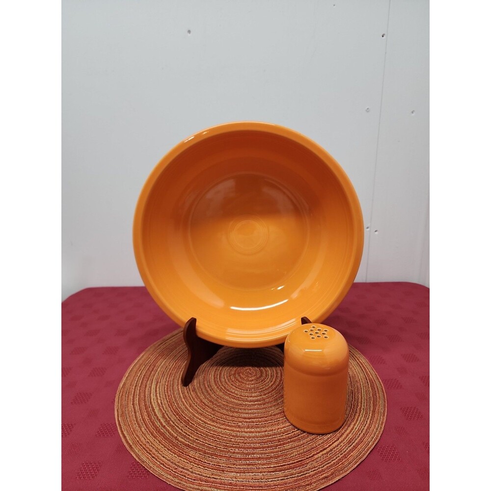 Fiesta Tangerine Pasta Bowl And Cheese Shaker Retired Laughlin Made In The USA